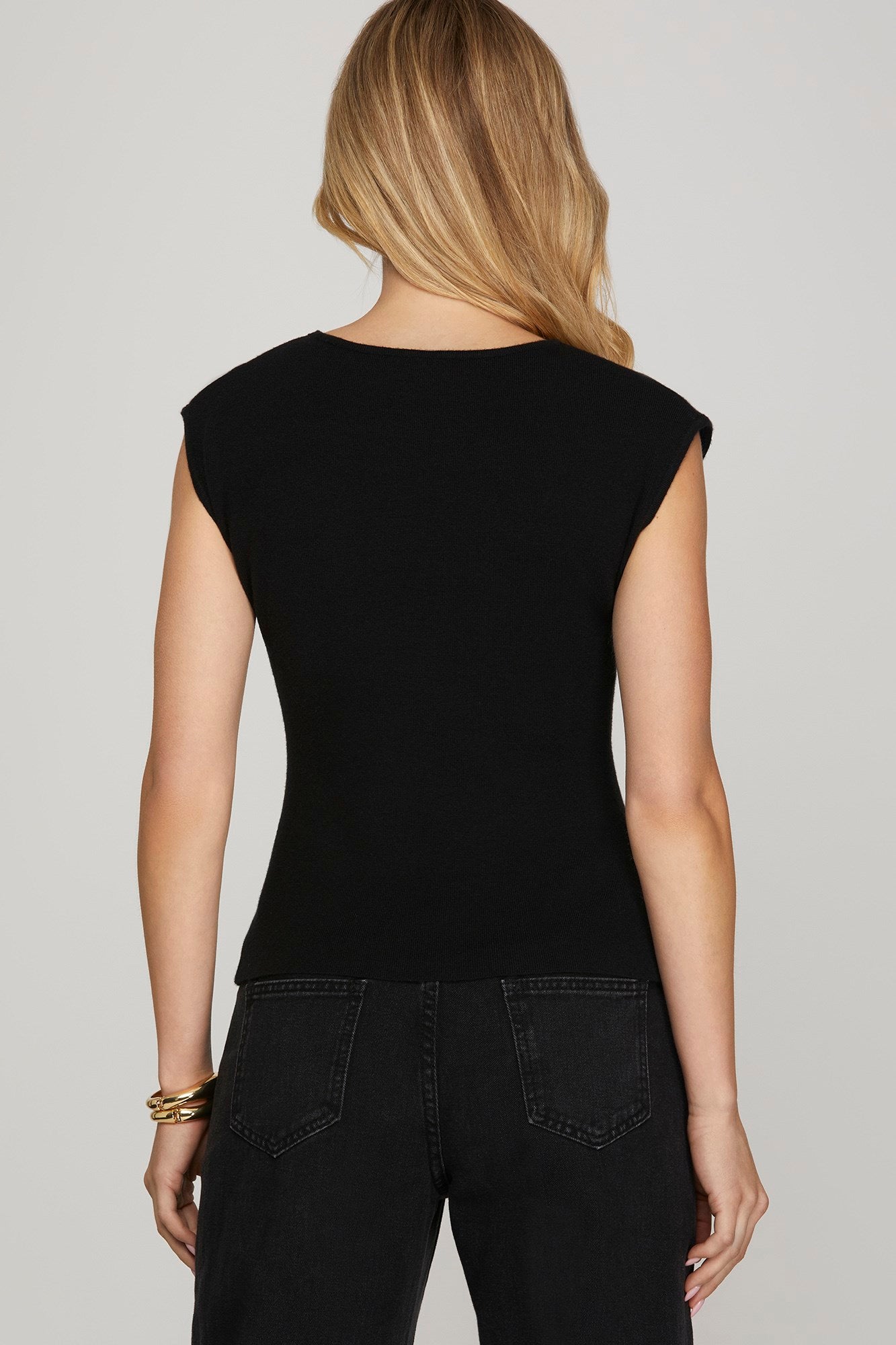 Cap Sleeve Black Sweater by She+Sky