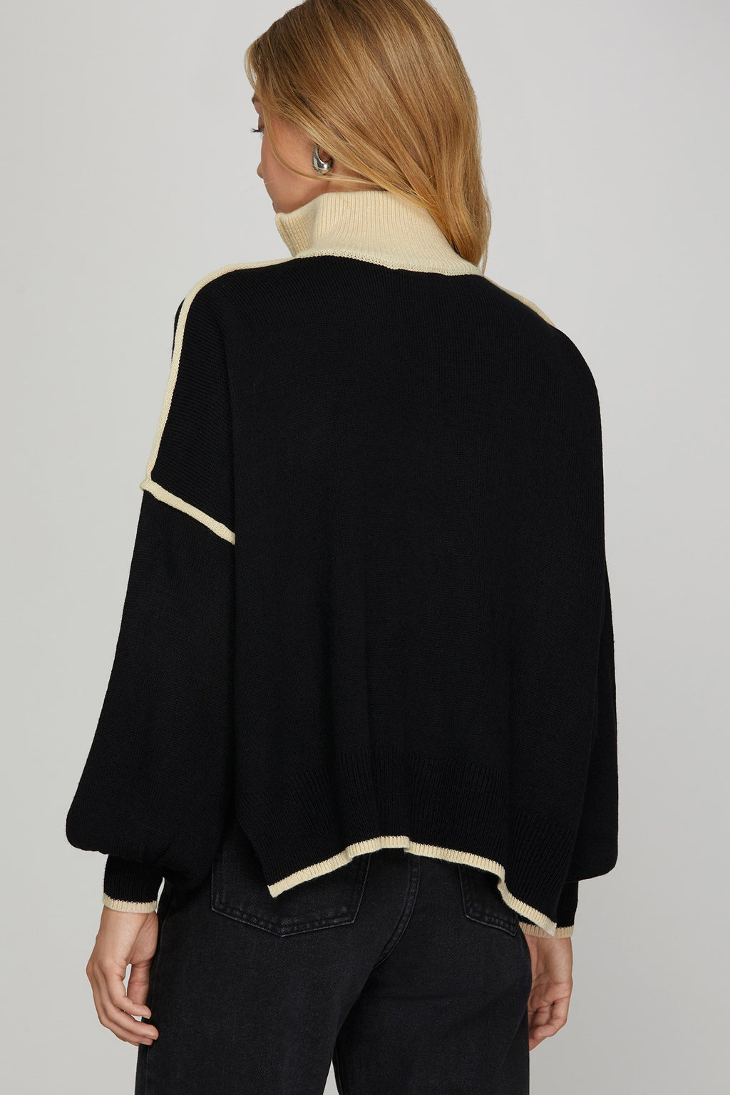 Black with Cream Trim Sweater by She+Sky